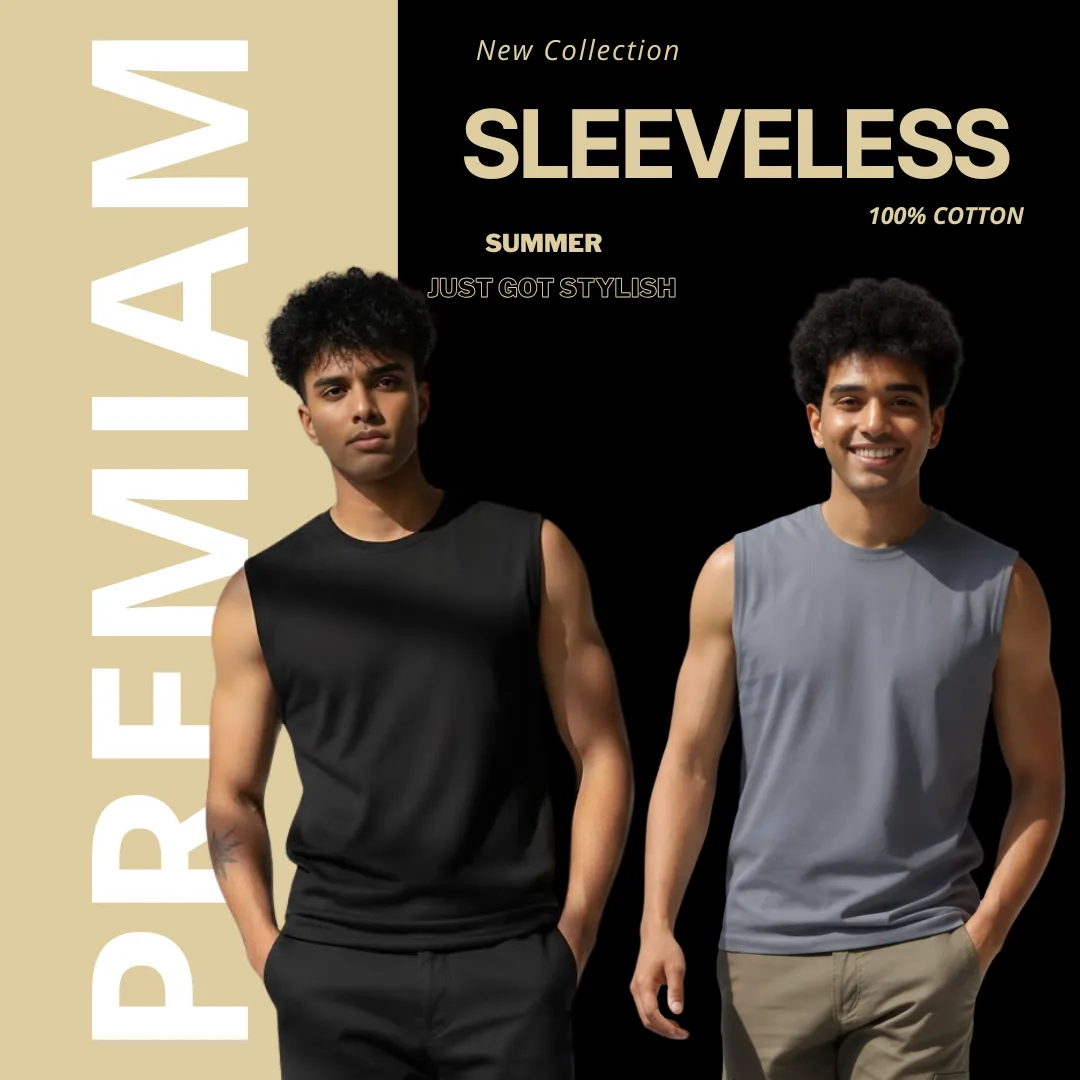 2 Pieces Premium Sleeveless T-Shirt Black & Ash.