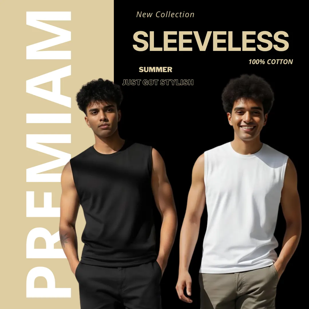 2 Pieces Premium Sleeveless T-Shirt Black & White.